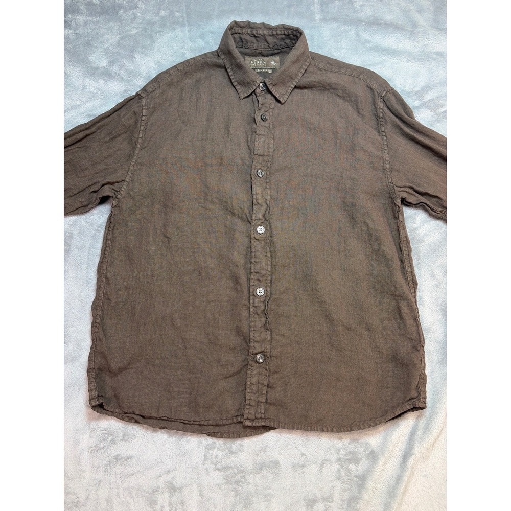 Abercrombie & Fitch Mens Large Brown 100% Linen Button Down Shirt S261250055